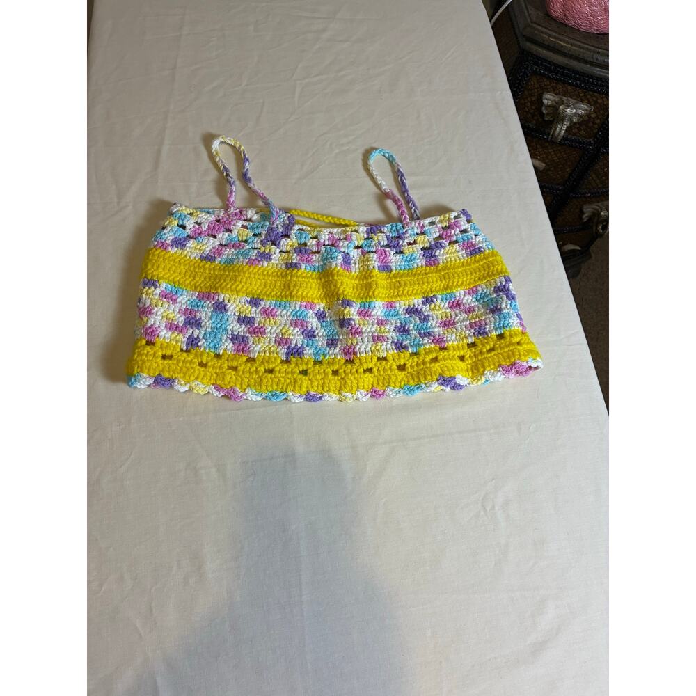 Handmade Crochet Crop Top Bralette  Yellow Boho Festival Tie Back fairycore